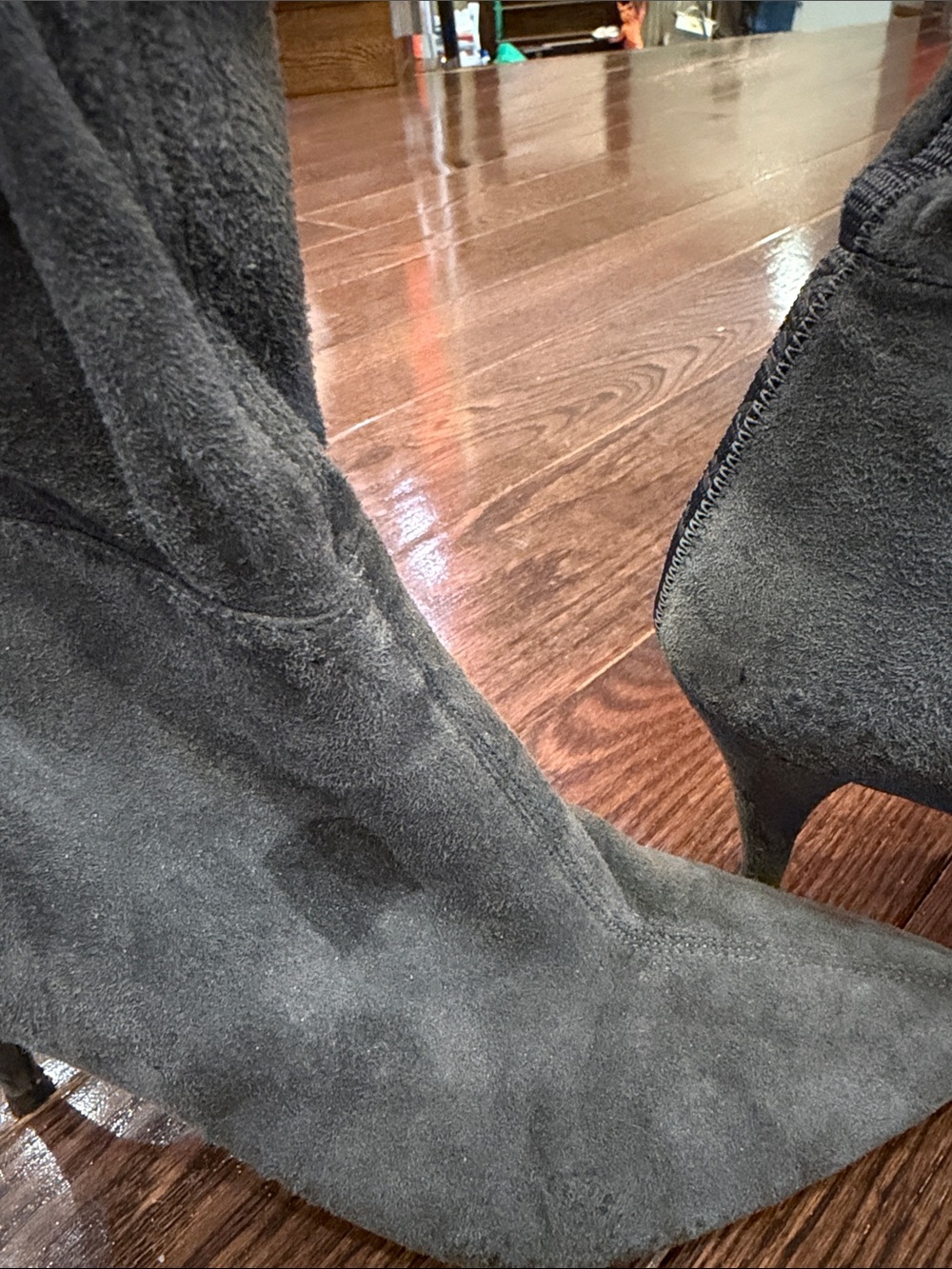 Prada Gray Suede Knee-High Pointed-Toe Stiletto Boots - Picture 2 of 5